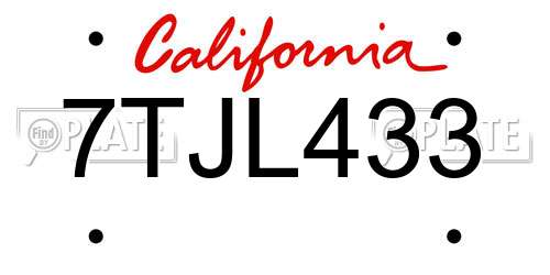 7TJL433 California License Plate