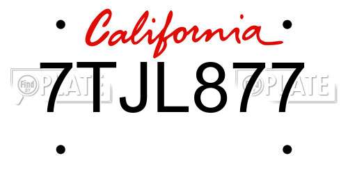 7TJL877 California License Plate