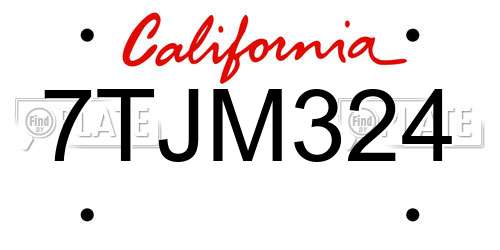 7TJM324 California License Plate