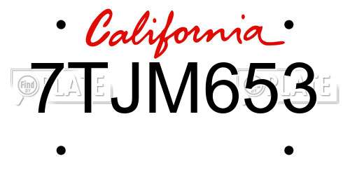 7TJM653 California License Plate