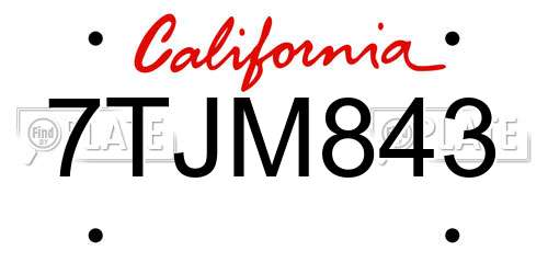 7TJM843 California License Plate