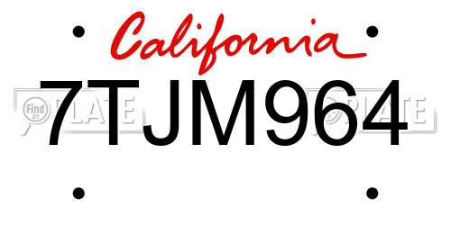 7TJM964 California License Plate