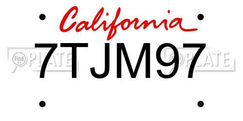 7TJM97 California License Plate