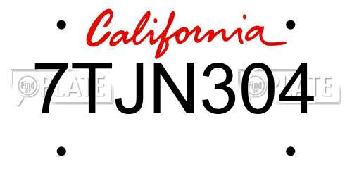 7TJN304 California License Plate