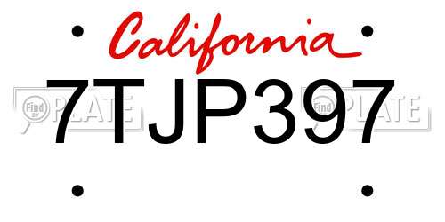 7TJP397 California License Plate