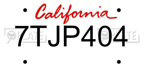 7TJP404 California License Plate