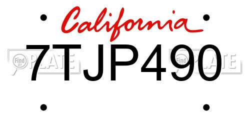 7TJP490 California License Plate