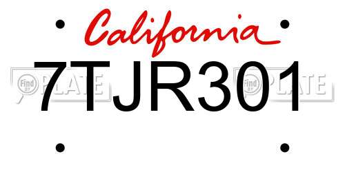 7TJR301 California License Plate