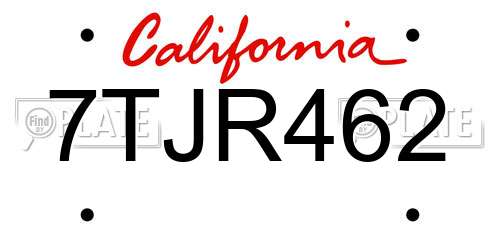 7TJR462 California License Plate
