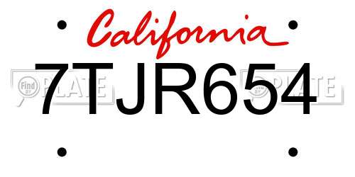 7TJR654 California License Plate