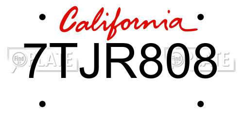 7TJR808 California License Plate