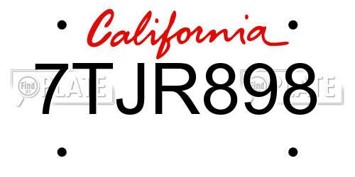 7TJR898 California License Plate