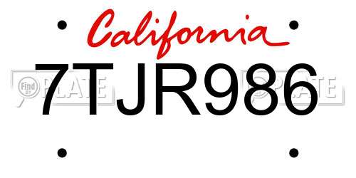 7TJR986 California License Plate