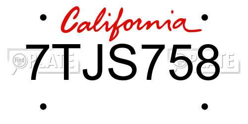 7TJS758 California License Plate