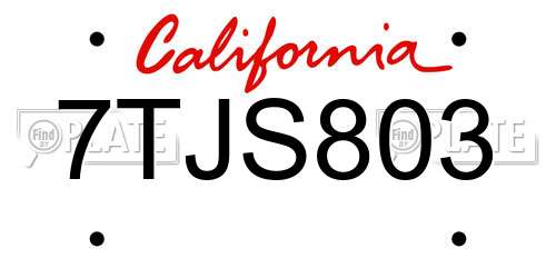 7TJS803 California License Plate