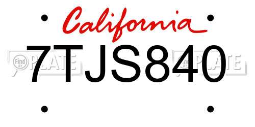 7TJS840 California License Plate