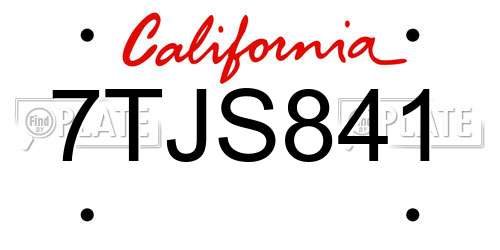 7TJS841 California License Plate