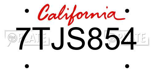 7TJS854 California License Plate