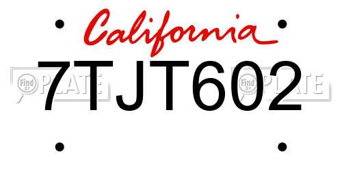 7TJT602 California License Plate