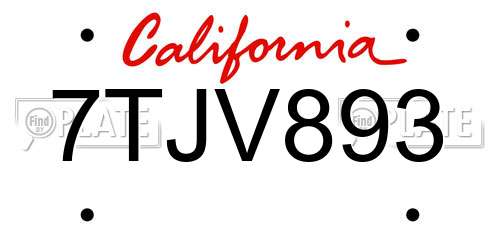 7TJV893 California License Plate