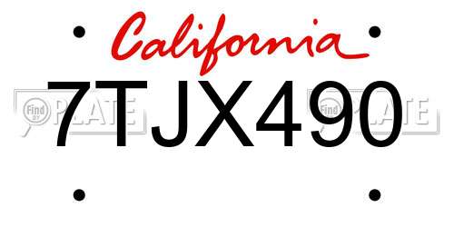 7TJX490 California License Plate