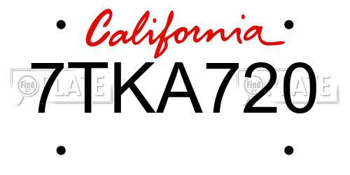 7TKA720 California License Plate