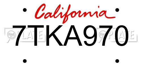 7TKA970 California License Plate