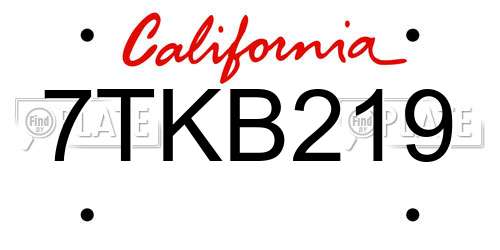 7TKB219 California License Plate