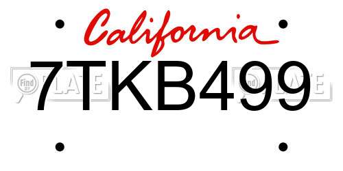 7TKB499 California License Plate