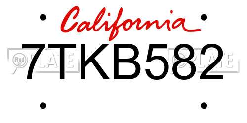 7TKB582 California License Plate