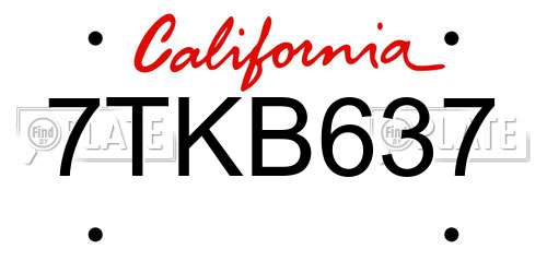 7TKB637 California License Plate