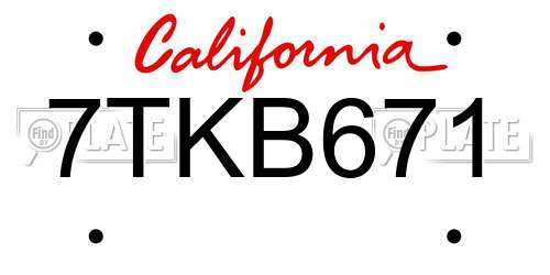 7TKB671 California License Plate