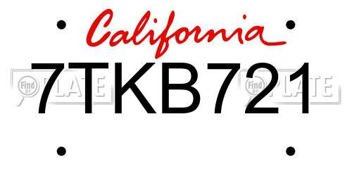7TKB721 California License Plate
