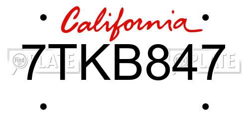 7TKB847 California License Plate