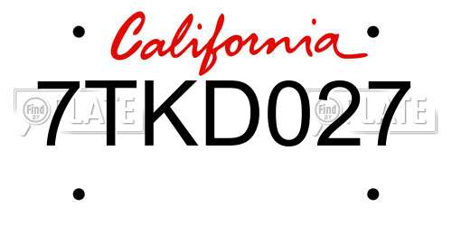 7TKD027 California License Plate
