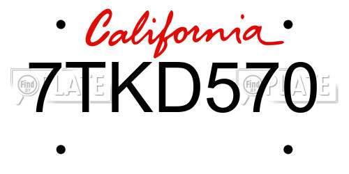 7TKD570 California License Plate