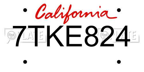 7TKE824 California License Plate
