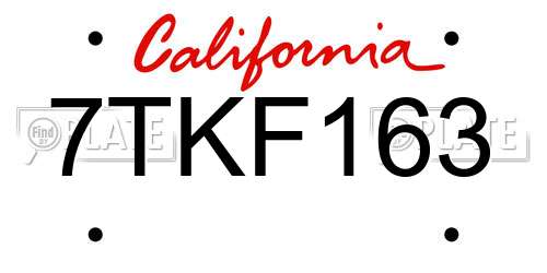 7TKF163 California License Plate