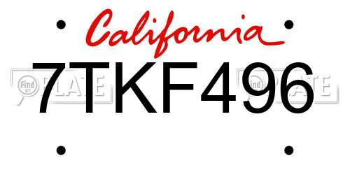 7TKF496 California License Plate