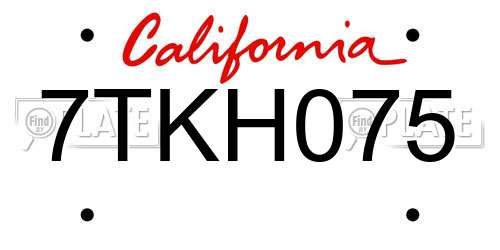 7TKH075 California License Plate