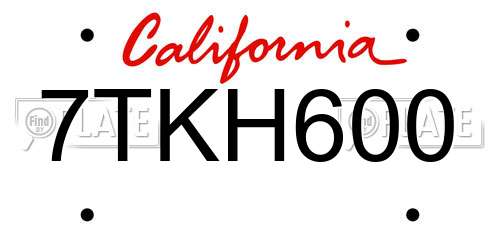 7TKH600 California License Plate
