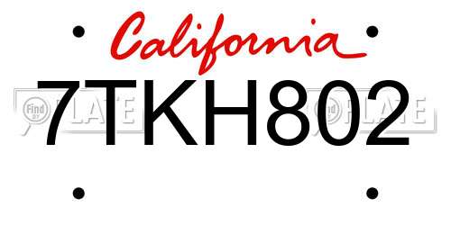 7TKH802 California License Plate