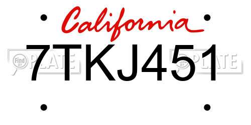 7TKJ451 California License Plate