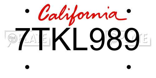 7TKL989 California License Plate