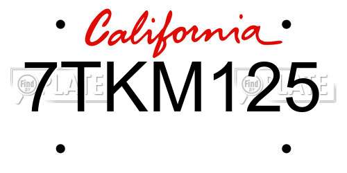 7TKM125 California License Plate