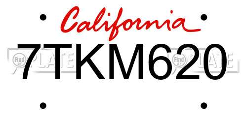 7TKM620 California License Plate