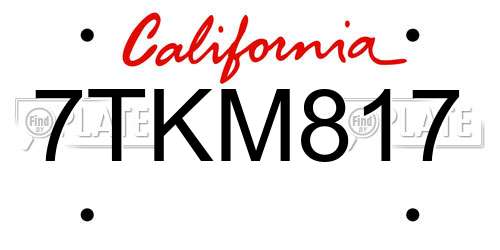 7TKM817 California License Plate
