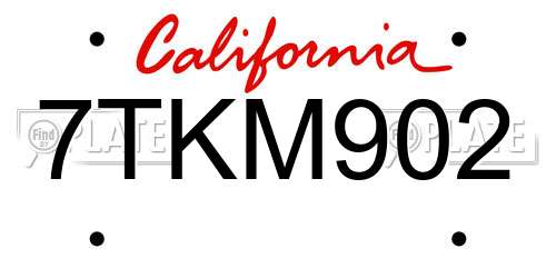 7TKM902 California License Plate