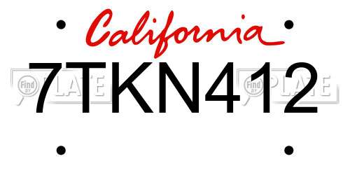 7TKN412 California License Plate