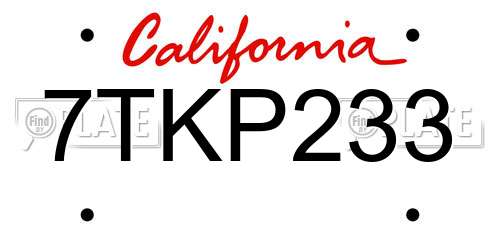 7TKP233 California License Plate
